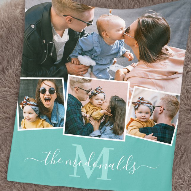 Manta Polar 4 Nombre de monograma de Collage de fotos Verde az (Subido por el creador)