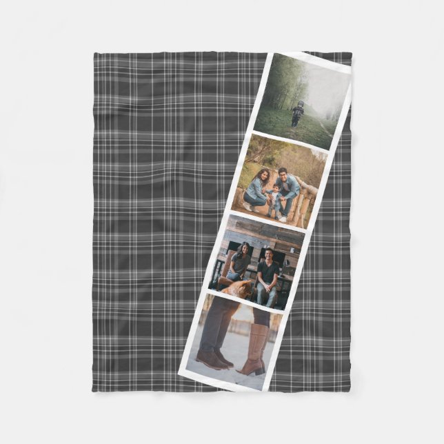 Manta Polar 4 Photo Booth Style Gray Tartan Personalizado (Anverso)