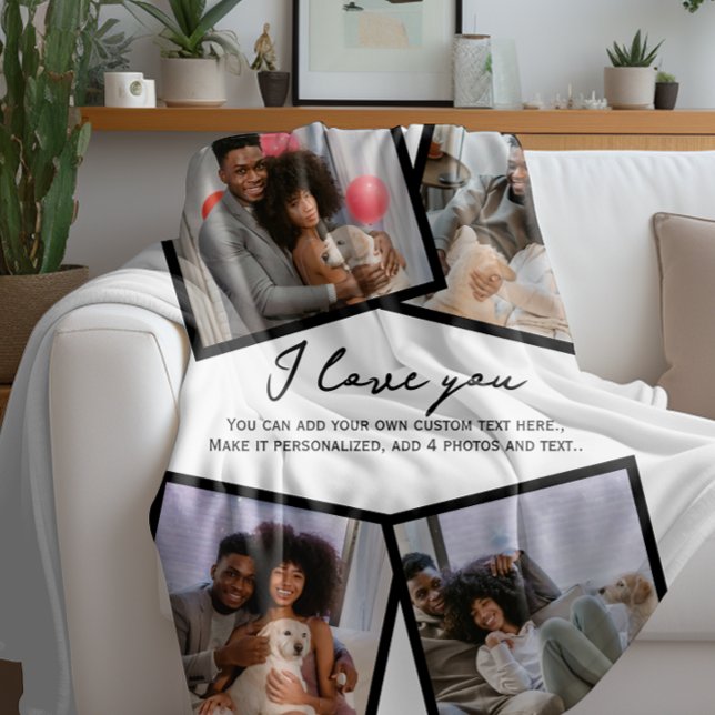 Manta Polar 4 plantilla de foto personalizada y texto (4 Photo Personalized and Text Template Fleece Blanket by Ricaso. Available in other colors
)