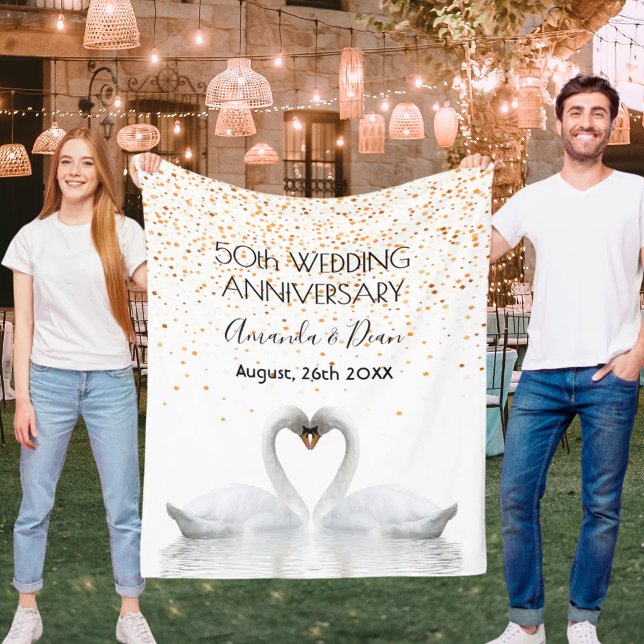 Manta Polar 50.º aniversario boda de los cisnes blancos de oro (Subido por el creador)