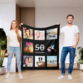 Manta Polar 50.º collage de fotos de cumpleaños negro