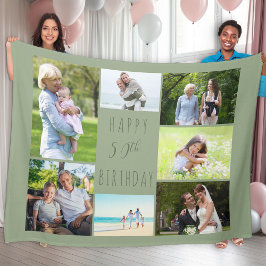 Manta Polar 50.º cumpleaños 7 Collage de fotos Sage Green