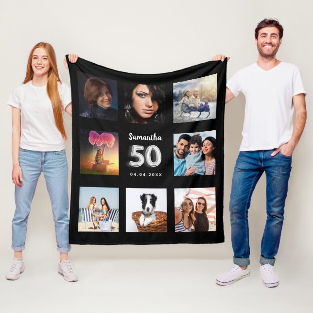 Manta Polar 50.º nombre de collage de fotos en plata negra (In situ)