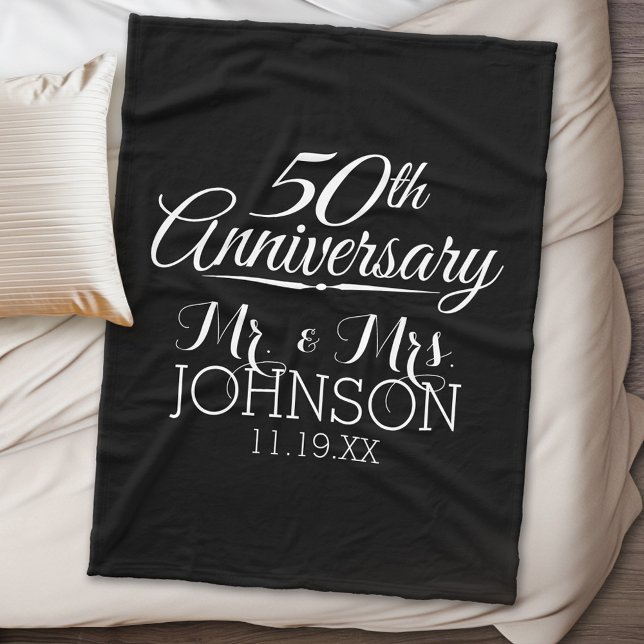Manta Polar 50° Aniversario Boda Negro - Sr. y Sra. Favors (Personalized wedding anniversary fleece blanket)