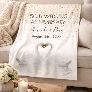 Manta Polar 50 aniversario de bodas cisnes blancos de oro enam