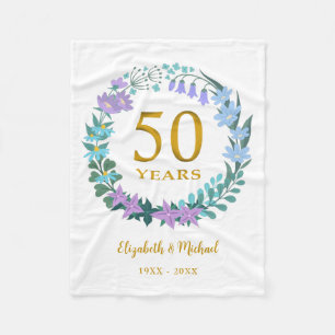 Manta Polar 50° Aniversario Dorado Floral Bluebells Wreath
