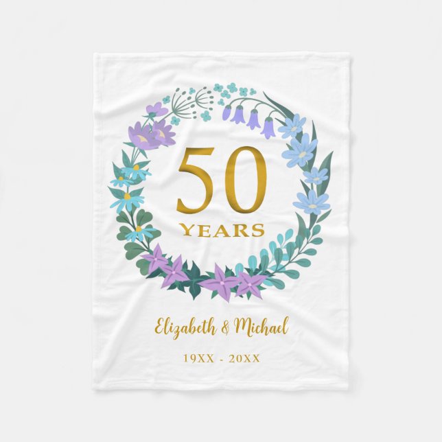 Manta Polar 50° Aniversario Dorado Floral Bluebells Wreath (Anverso)