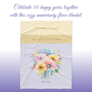 Manta Polar 50 años de oro flores moradas