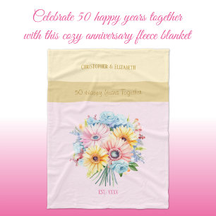 Manta Polar 50 años de oro flores rosadas