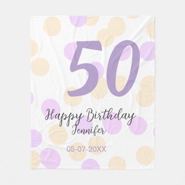 Manta Polar 50th birthday add name date purple orange polkadot (Anverso)