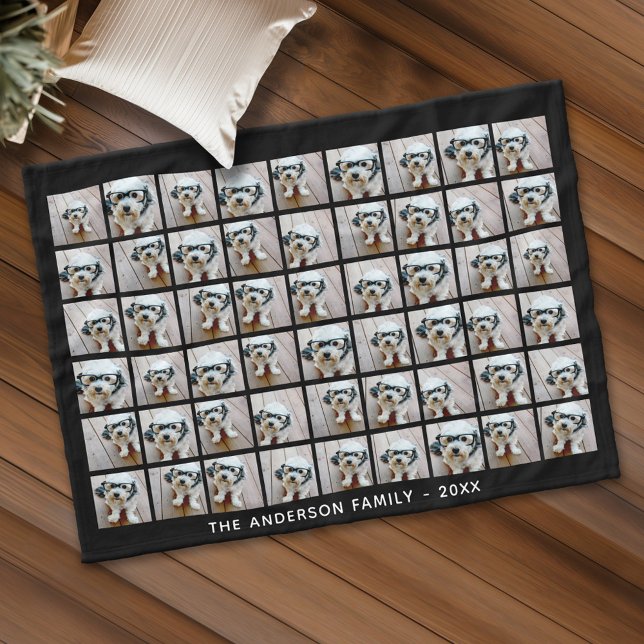 Manta Polar 54 Collage de fotos cuadrado con texto simple (Custom Fleece Blanket - Add Photos and Text)