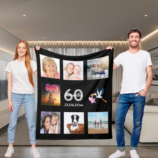 Manta Polar 60.º collage de fotos de cumpleaños negro (Subido por el creador)