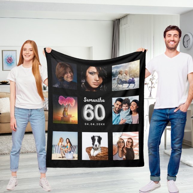 Manta Polar 60.º nombre de collage de fotos en plata negra (Subido por el creador)