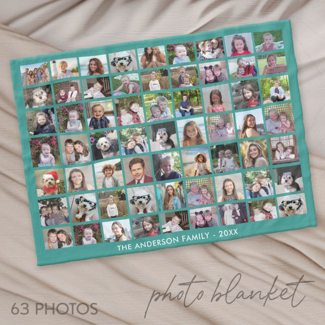 Manta Polar 63 Photo Collage Grid with Text - green (Photo Blanket - Custom Pictures in a Collage)