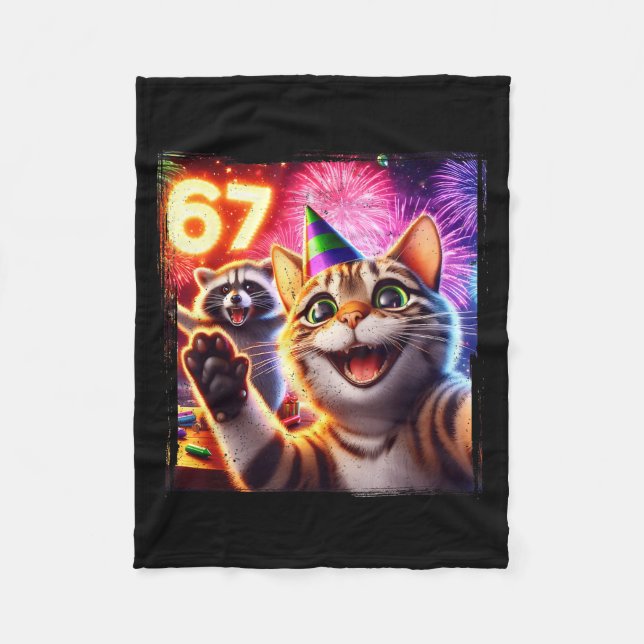 Manta Polar 67 Meme Cat Raccoon New Year Selfie Funny Birthday (Anverso)