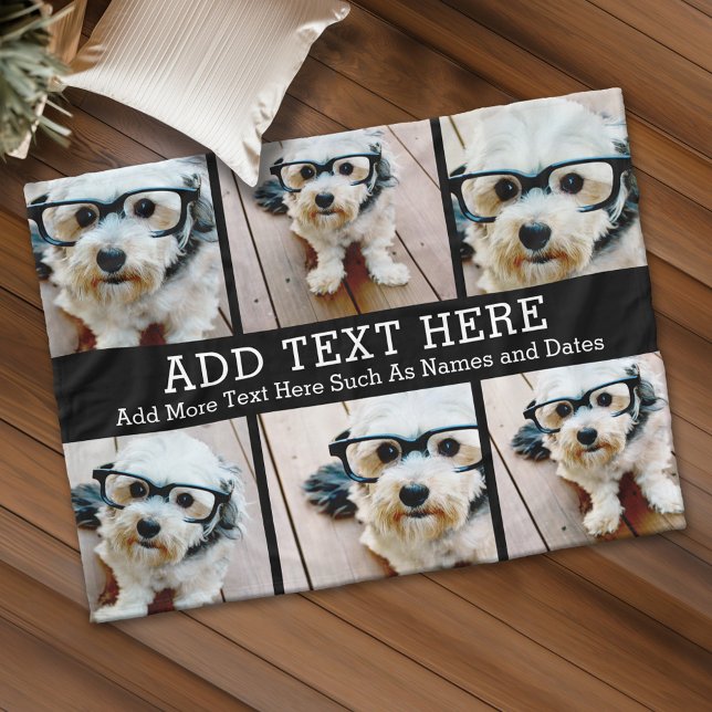 Manta Polar 6 Collage de fotos 2 Líneas de texto — CAN Editar  (Custom Fleece Blanket - Add Photos and Text)