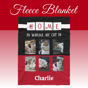 Manta Polar 6 collage de fotos amante de los animales rojo neg