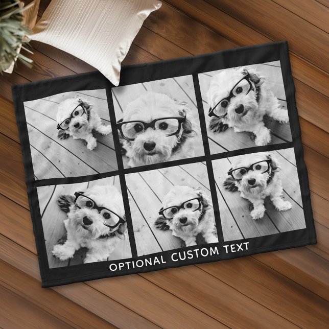 Manta Polar 6 Collage de fotos Texto opcional — Puede editar c (Personalized fleece blanket with 6 photos and custom text)