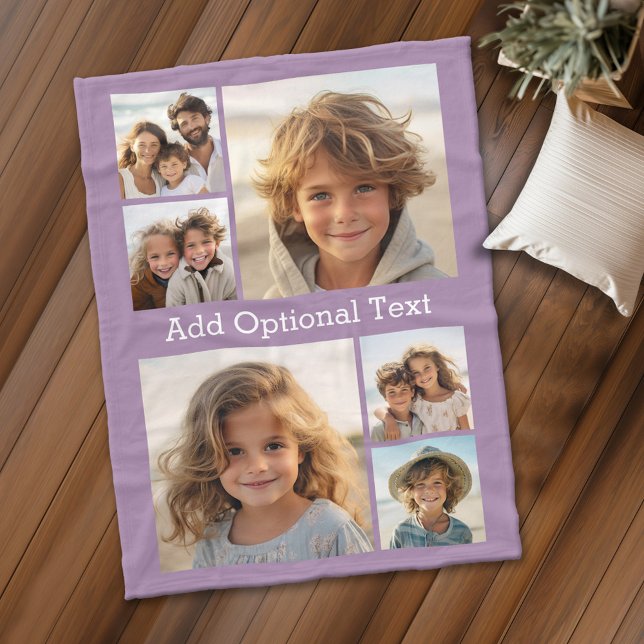 Manta Polar 6 Collage de fotos Texto opcional — Puede editar c (Personalized fleece blanket with 6 photos and custom text)