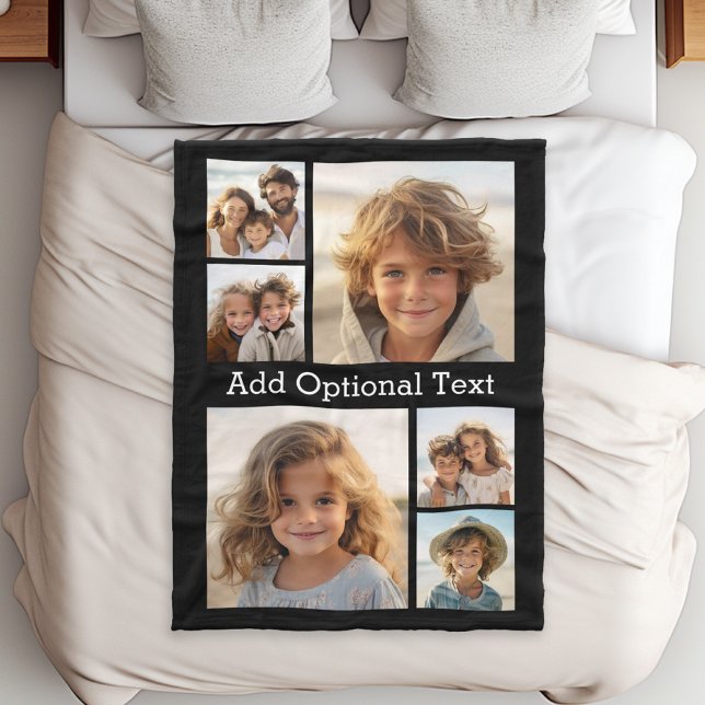 Manta Polar 6 Collage de fotos Texto opcional — Puede editar c (6 photo collage - personalized fleece blanket)