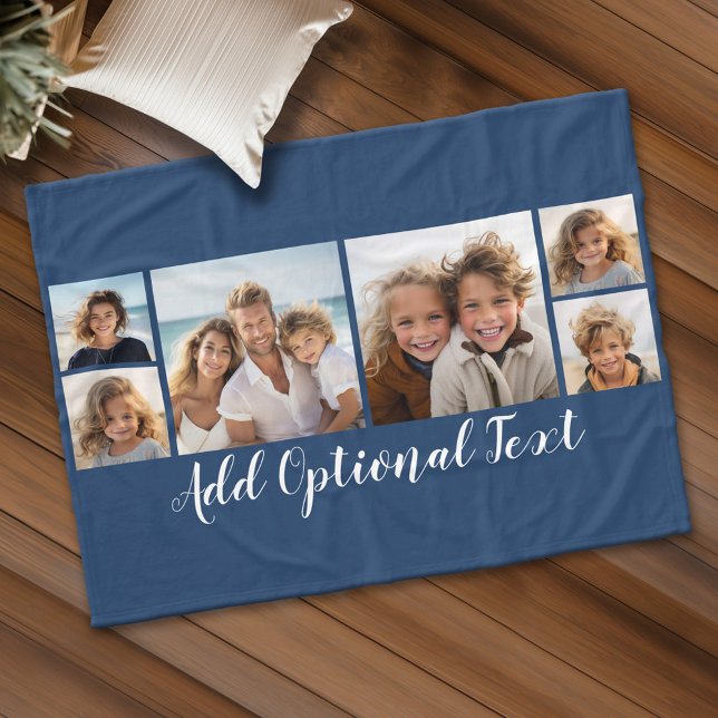 Manta Polar 6 Collage de fotos Texto opcional — Puede editar c (Custom Fleece Blanket - Add Photos and Text)