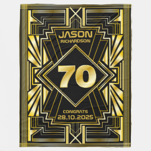 Manta Polar 70 cumpleaños Art Deco Oro Gran Gatsby Negro