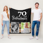 Manta Polar 70 y Fabulous Gold Purpurina 2 Photo 70th Birthday<br><div class="desc">70 y Fabulous Gold Purpurina 2 Photo 70th Birthday Fleece Blanket. Elegante y moderno diseño con un falso purpurina dorado sobre fondo negro y 2 fotos. Añade tus fotos - puedes usar una foto antigua y una nueva.</div>