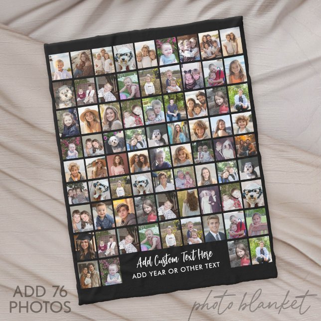 Manta Polar 76 Photo Collage Grid with Text - black (Custom Fleece Blanket with Photo Collage)