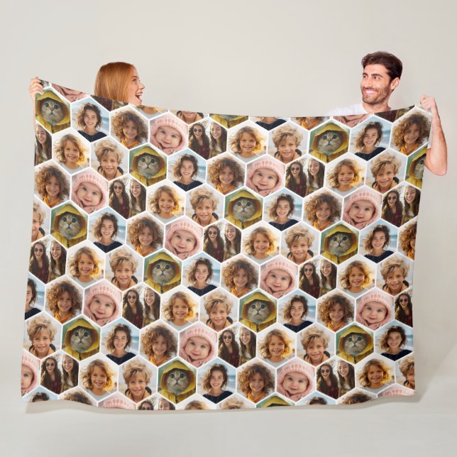 Manta Polar 7 Collage de fotos - blanco de patrón hexágono fun (In situ)