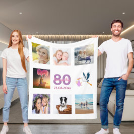 Manta Polar 80.º collage de fotos de cumpleaños blanco