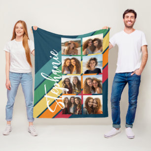 Manta Polar 8 Foto Patrón de raya retro monograma arcoíris