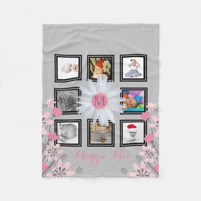 Manta Polar 8 monograma de la flor de la margarita del collage (Anverso)