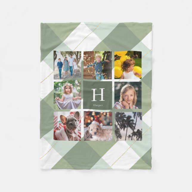Manta Polar 8 Monograma Sage Green Gingham Plaid (Anverso)