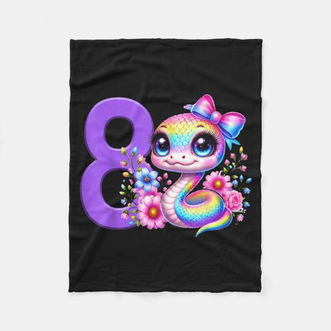 Manta Polar 8th Birthday Girl Snake Party Rainbow Coquette Bow (Anverso)