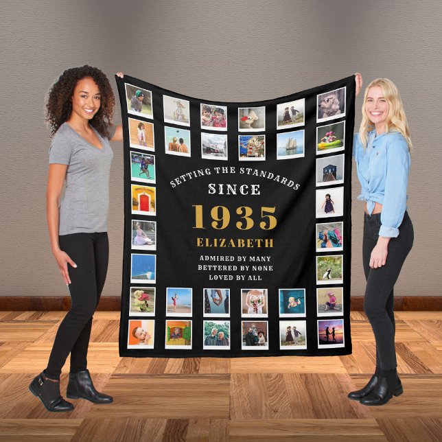 Manta Polar 90.º Collage de fotos Familiar de cumpleaños 32 fo (90th birthday photo template gift blanket)