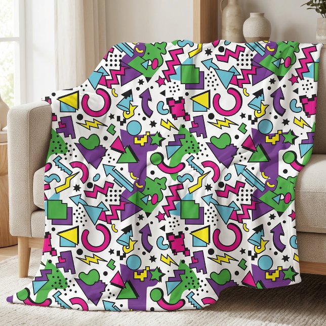 Manta Polar 90s Retro Purple Turquoise Green Memphis Style (Subido por el creador)