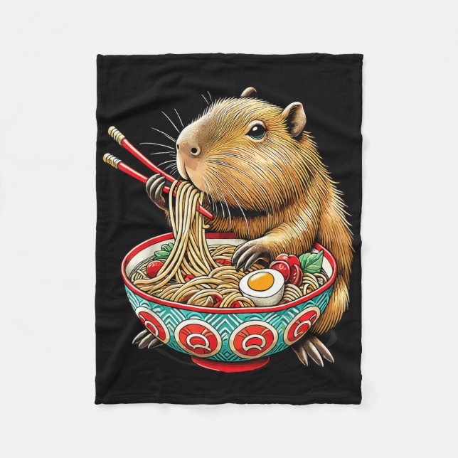 Manta Polar A Capybara le encanta el fideo, el capibara come e (Anverso)