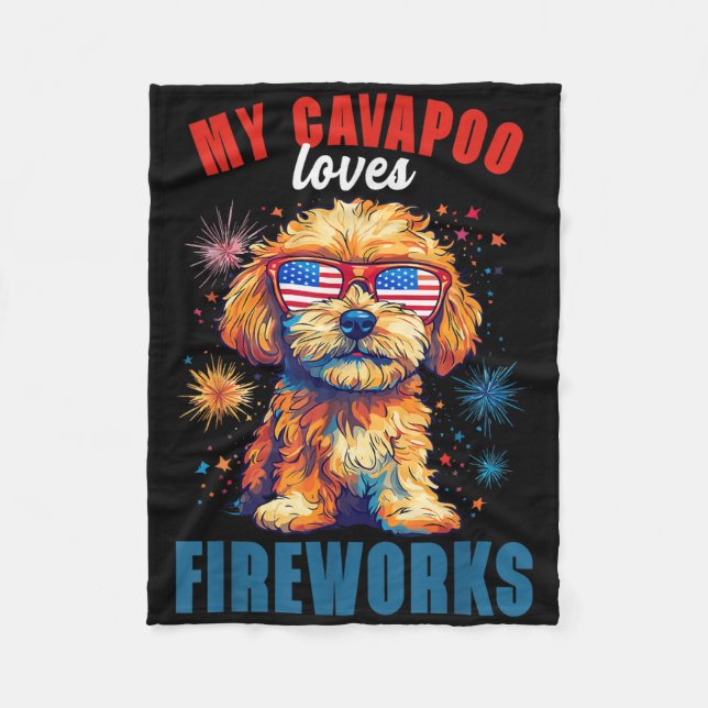 Manta Polar A Mi Cavapoo Le Encantan Los Fuegos Artificiales 4 (Anverso)