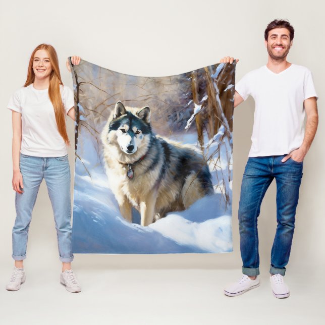 Manta Polar Aaskan Malamute deja que nieve Navidades (In situ)