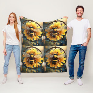 Manta Polar Abeja de girasol Dreamcatcher, funda de flor media