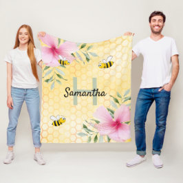 Manta Polar Abeja de miel amarillo bess floros rosados nombre 
