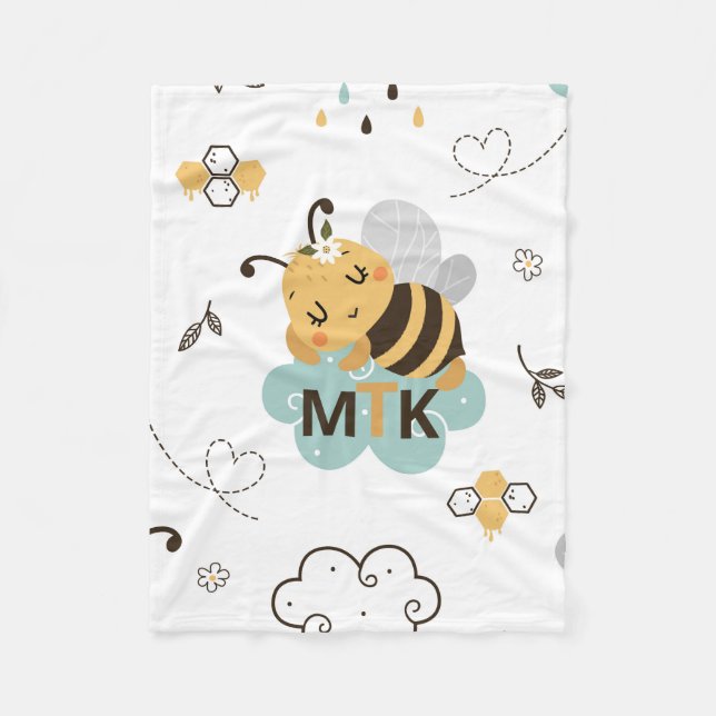 Manta Polar Abeja de miel personalizada lindo gris Verde azula (Anverso)