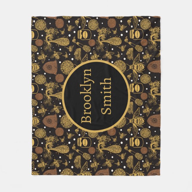 Manta Polar Abeja de miel virgen personalizada negra (Anverso)