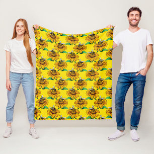 Manta Polar Abeja en diseño de patrón de flor de girasol amari