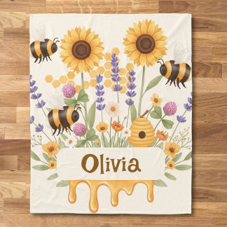 Manta Polar Abeja Melífera Girasol y Lavanda Floral