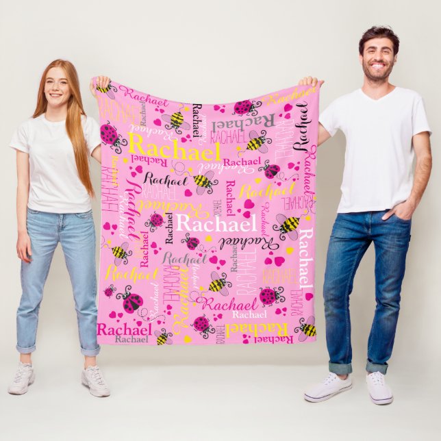 Manta Polar Abejas de ladybugs rosados y chicas de corazones n (In situ)