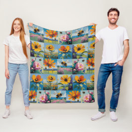 Manta Polar Abejas de primavera y retoques de flores silvestre