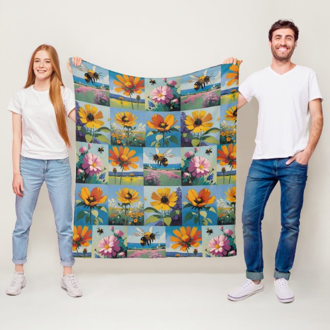 Manta Polar Abejas de primavera y retoques de flores silvestre (In situ)