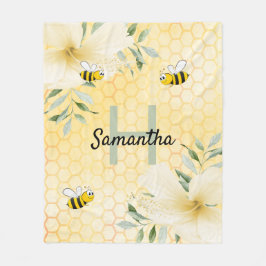 Manta Polar Abejas floral amarilla honeycomb monogramado