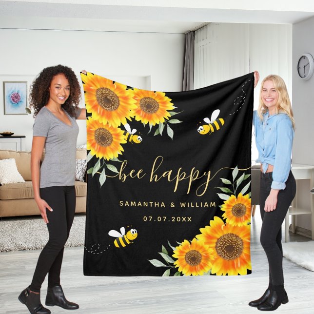 Manta Polar Abejas girasoles amarillos Abeja negra feliz boda (Subido por el creador)